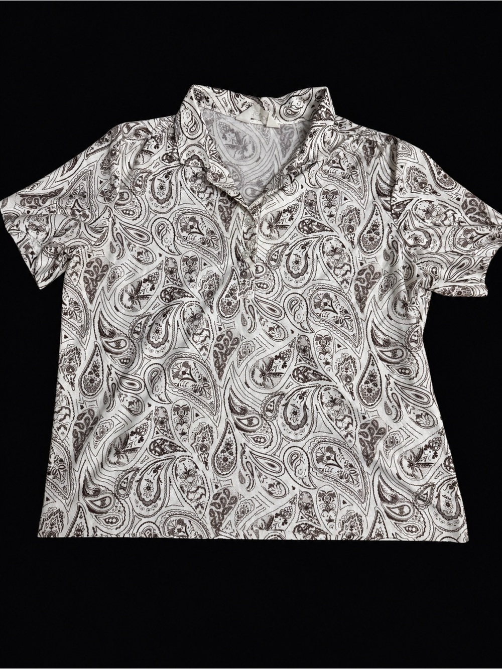 Short-Sleeve Paisley Polo Shirt - White with Brown Print